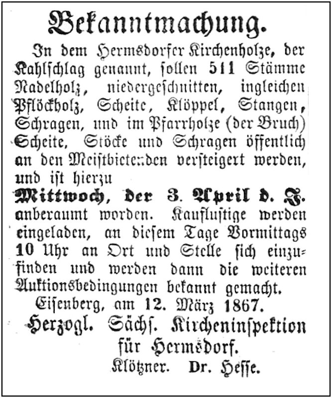 1867-03-14 Hdf Holzauktion Kirchenholz